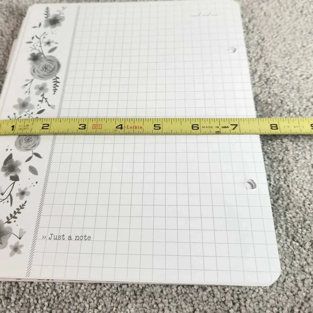 Planner Refill White Floral Lined Grid Tabbed Pages